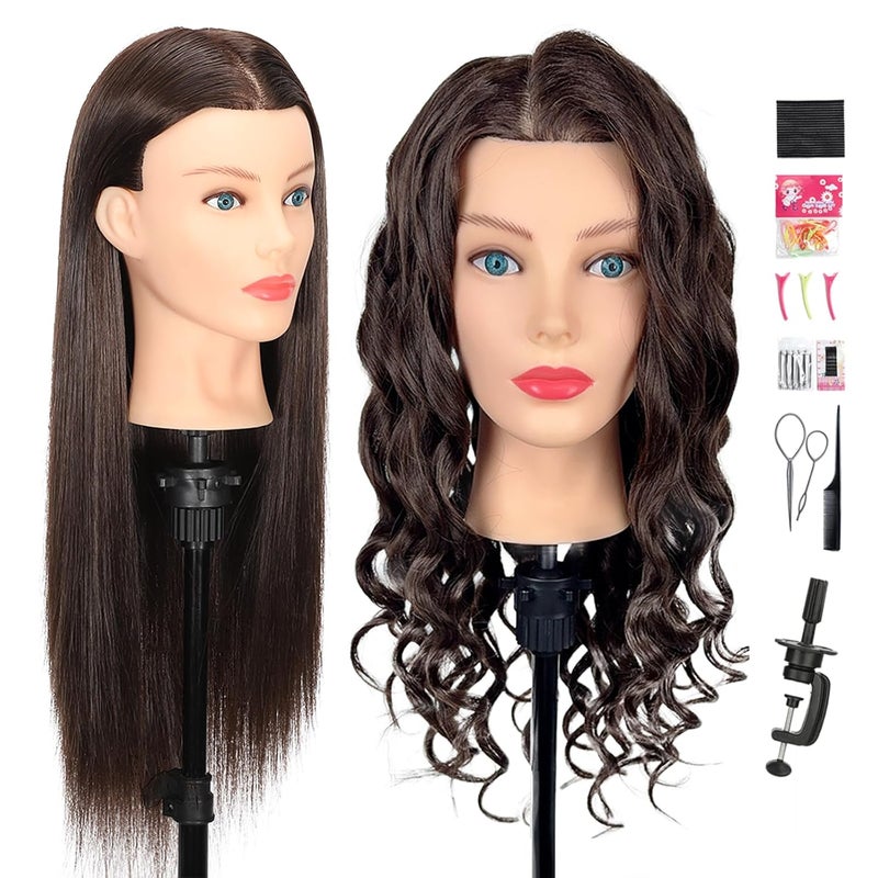 Firstwon Mannequin Head Human Hair- Cosmetology Manikin Doll Head with 80% Real Hair for Hairdresser Practice Styling Braiding & Free Clamp Holder (Color #4) - Image 1